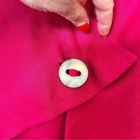 Vintage Pink V Neck Button Front Midi 100% Linen Dress Lace Slip Lining Large - Picture 13 of 15